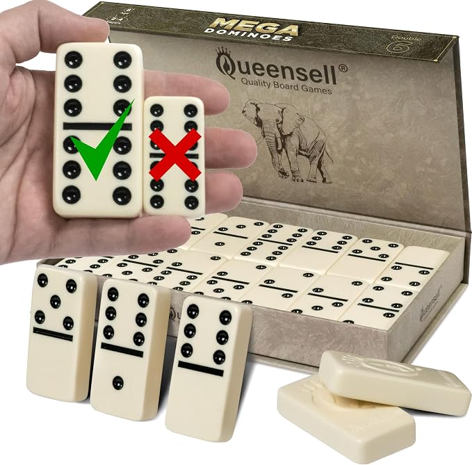 Mega Large 3" Dominoes Set for Adults and Kids – Dominoes Double 6 Classic by Queensell