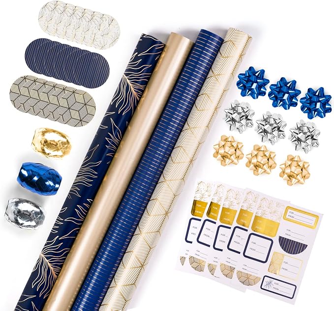 WRAPAHOLIC Navy Wrapping Paper Set by WRAPAHOLIC