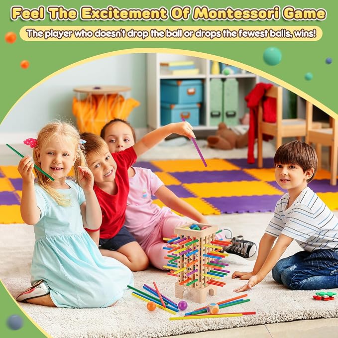 Montessori Game Wooden Board Game, 42 Colorful Wooden Sticks Dice Game Math - Image 2