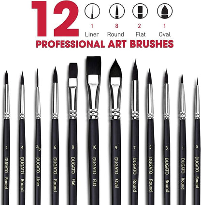 Watercolor Brushes Professional, DUGATO 12pc Artist Paint Brush Set - Image 2