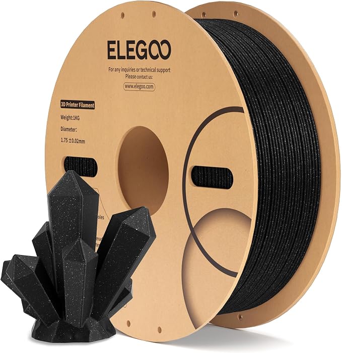 ELEGOO PLA Filament 1.75mm Sparkle Black 1KG, Glitter Twinkling 3D Printer by ELEGOO