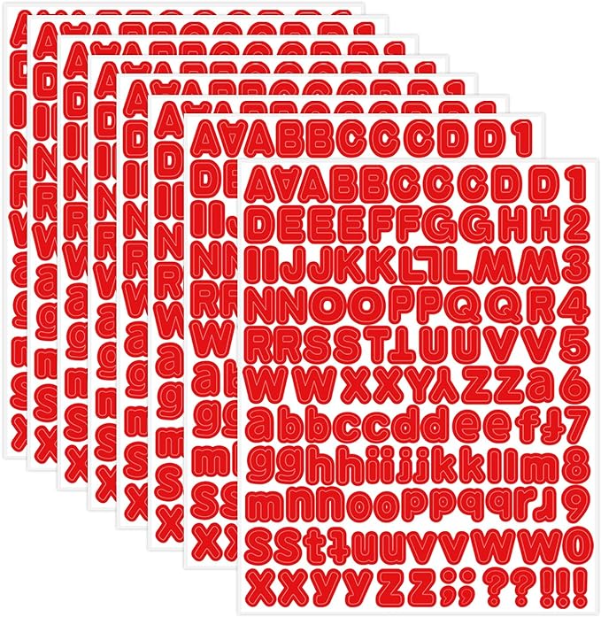 Red Alphabet Letter Stickers, 1/2 inch, 10 Sheets by Starboling