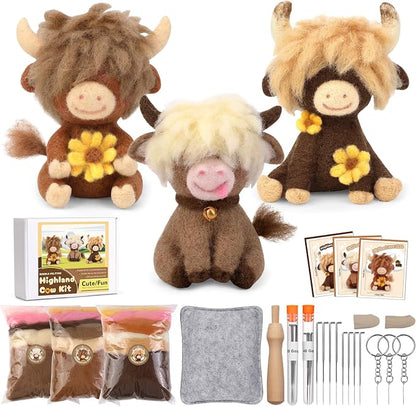Yizzvb Needle Felting Kit, Highland Cow Family Needle Felt Beginner Kits by yizzvb