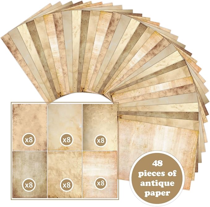 100GSM 48Sheets Vintage Antique Printing Paper, A4 8" x 11" Double-sided Old - Image 2