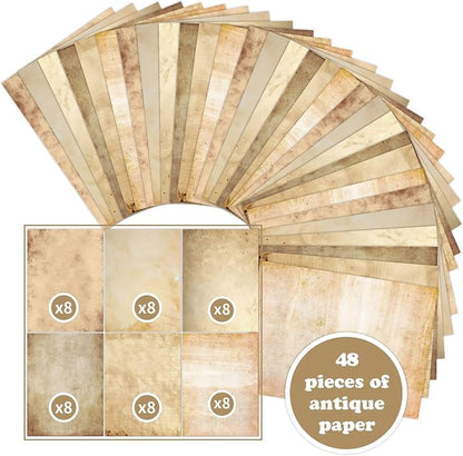 100GSM 48Sheets Vintage Antique Printing Paper, A4 8" x 11" Double-sided Old - Image 2