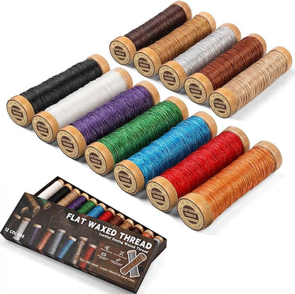 12 Colors Waxed Thread for Leather Sewing, 660 Yards Flat Leather Sewing Thread by Tikjiua