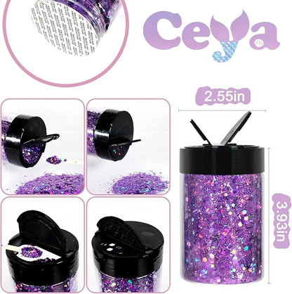Ceya Holographic Chunky Glitter, 4.9oz/ 140g Light Purple Craft Glitter Powder - Image 4