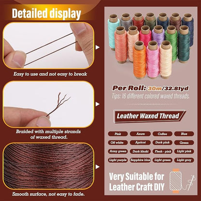 0.8 mm Leather Sewing Thread, 16 Colors 32 Yards Waxed Thread, Round Waxed - Image 3