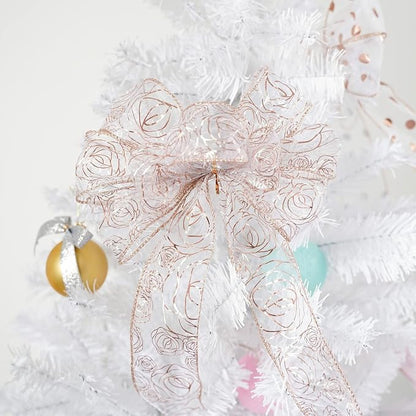 MEEDEE Floral Rose Wired 2.5 Inch Rose Gold Organza Sheer Ribbon, Wedding - Image 6