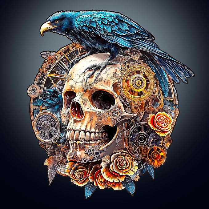 KAAYEE Wooden Puzzles for Adults, 3D Visual Effect Raven & Mechanical Skull by KAAYEEDirect