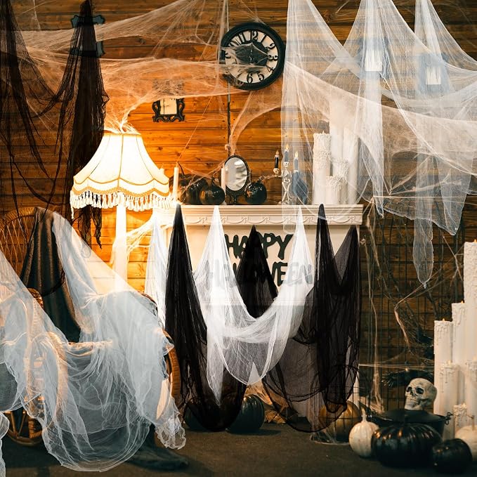 Boao Halloween Cheese cloth 27.56 x 295.28 Inch White Black Cheesecloth Roll - Image 5