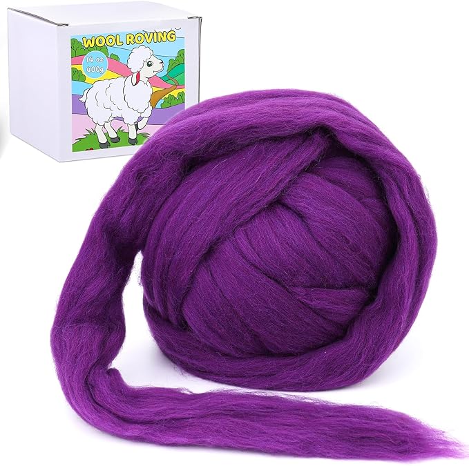 QMNNMA Wool Roving 0.88 lb, Colored Natural Wool Roving by Qmnnma