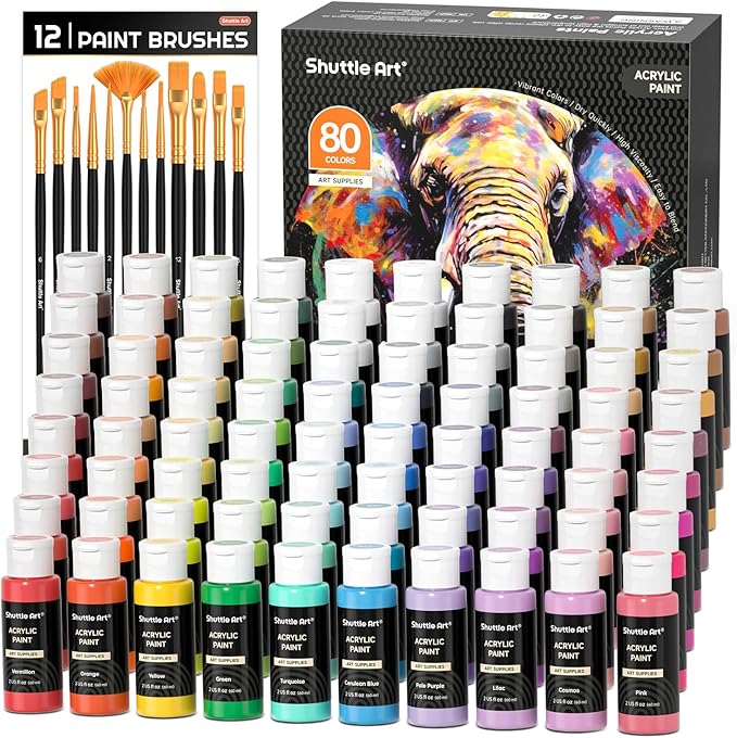Shuttle Art 80 Colors Acrylic Paint, Acrylic Paint set by ShuttleArt