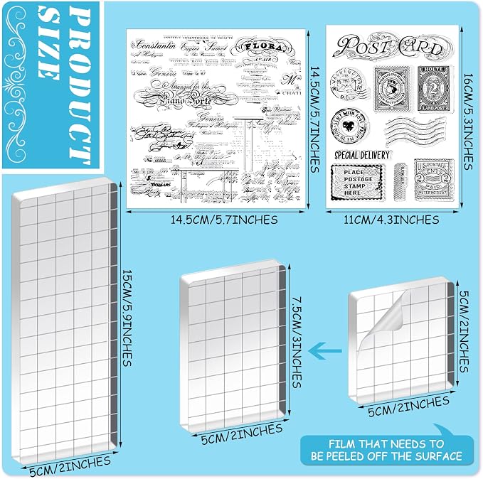 Yinder 7 Pcs Vintage Rubber Clear Stamps Set 4 Sheet Transparent Postage - Image 3