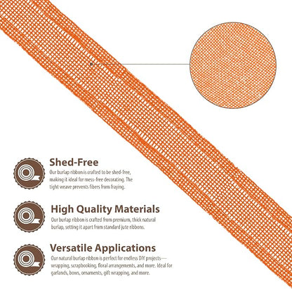 Mandala Crafts Orange Burlap Wired Ribbon 1 Inches Wide Jute Ribbons - Image 3