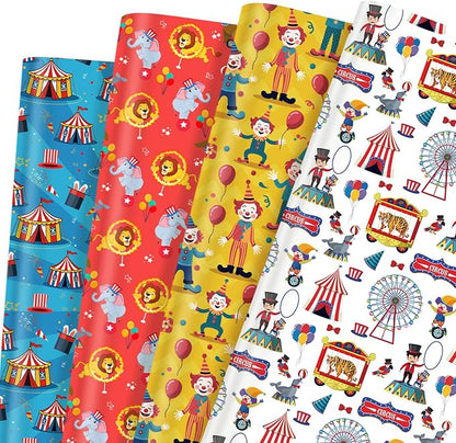 Pineraap 12 Sheets Circus Wrapping Paper, Cute Circus Acrobatic Clown Ferris by Pineraap