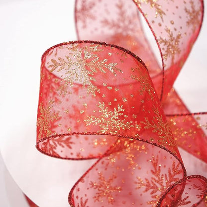 CT CRAFT LLC Organza with Red Glitter Snowflakes Wired Ribbon 2.5 inch x 50 - Image 7