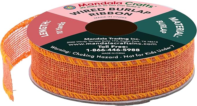 Mandala Crafts Orange Burlap Wired Ribbon 1 Inches Wide Jute Ribbons - Image 2
