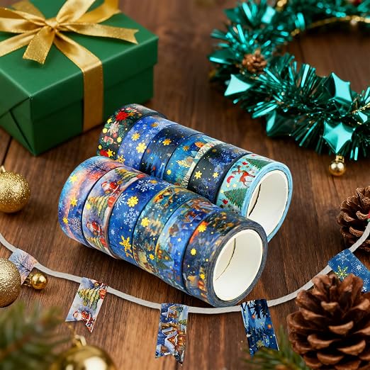12 Rolls Christmas Washi Tapes, Christmas Tree Snowflakes Santa Claus Masking - Image 6