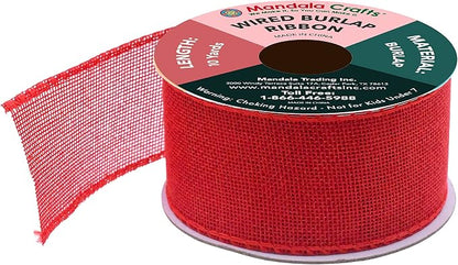 Mandala Crafts Red Burlap Wired Ribbon 2 Inches Wide Jute Ribbons - Image 2