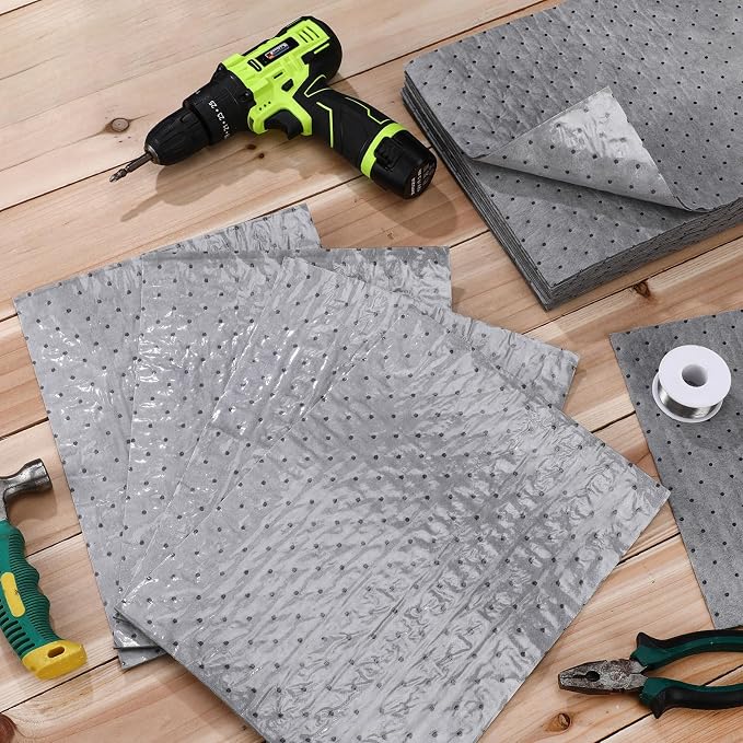 Sawysine 100 Pcs Adhesive-Backed Oil Absorbent Pads 13" x 10" Non-Slip Oil - Image 6