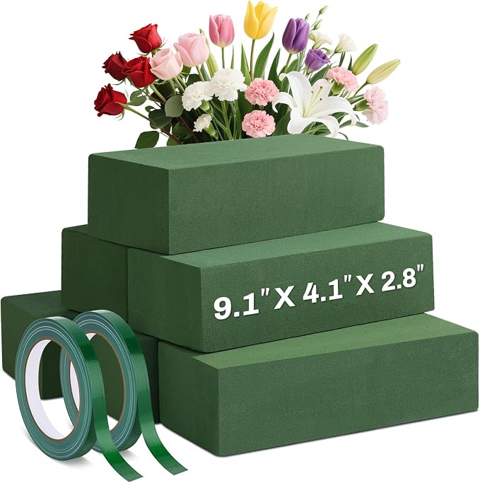 MAPVOLUT 6 Pack Green Floral Foam Blocks + 2 Rolls Waterproof Floral Tape | Wet by MAPVOLUT