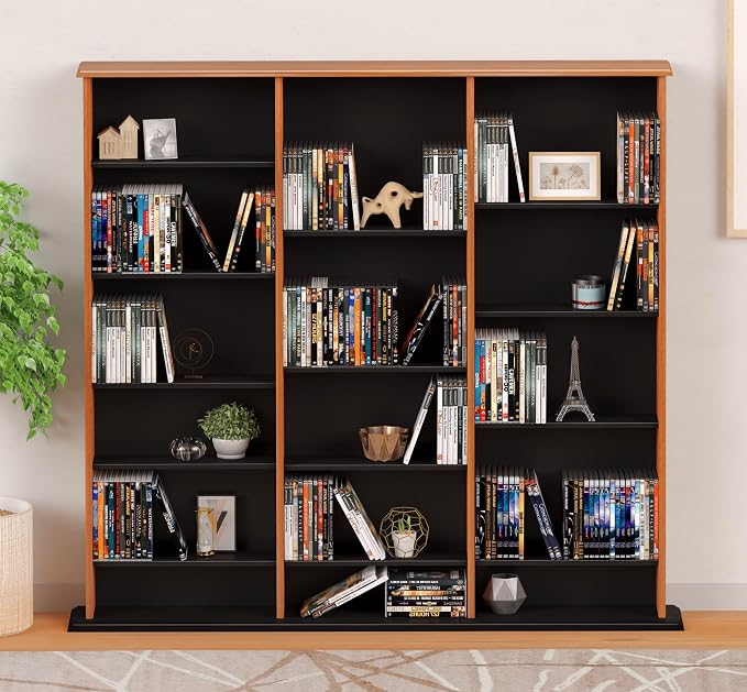 Prepac 3 Column Tall Cabinet Media Storage, Triple Width Wall, Cherry/Black - Image 5