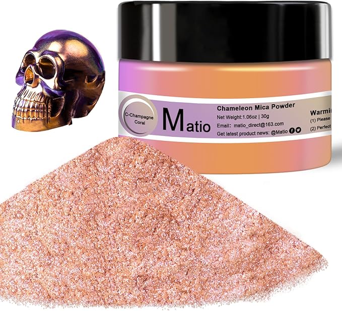 Matio Chameleon Mica Powder, 1.06oz/ 30g Champagne Coral Chrome Powder by Matio