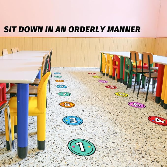 40PCS Line Up Spots for Classroom Floor, 4” Floor Numbers Stickers for Back to - Image 6