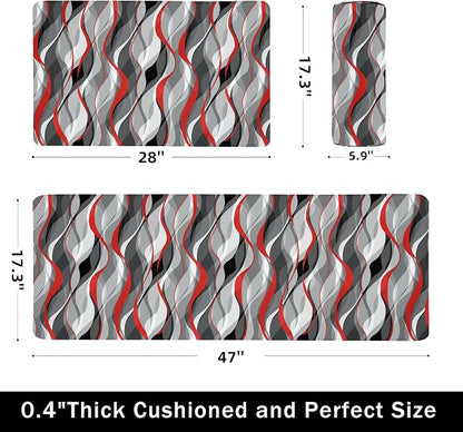 Kitchen Mats for Floor Modern Abstract kitchen rugs Grey and Red Stripe Anti - Image 2