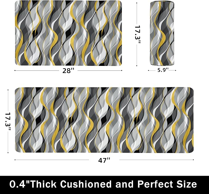 Kitchen Mats for Floor Modern Abstract kitchen rugs Grey and Yellow Stripe Anti - Image 2