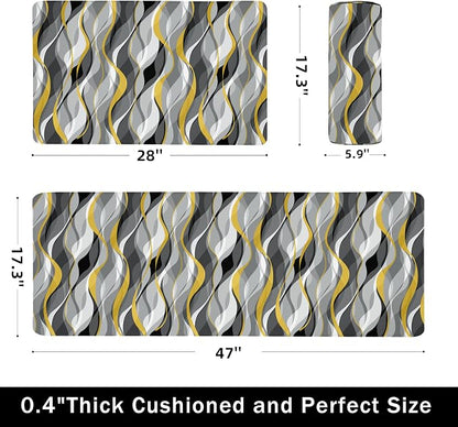 Kitchen Mats for Floor Modern Abstract kitchen rugs Grey and Yellow Stripe Anti - Image 2