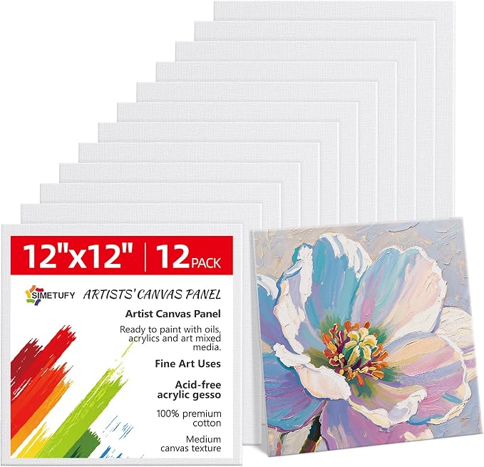 Simetufy 12 x 12 inch 12 Pack Painting Canvas Boards- Gesso Primed Acid-Free by Simetufy