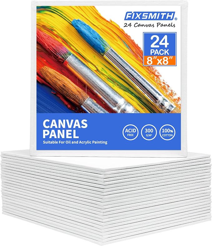 FIXSMITH Canvas Boards for Painting 8x8 Inch, Super Value 24 Pack Paint Canvases by FIXSMITH