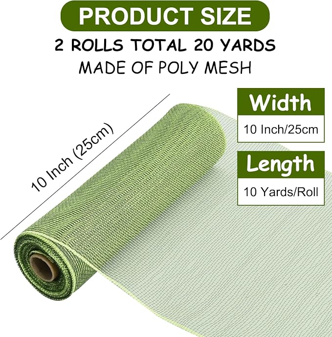 TONIFUL 2 Rolls 10 Inch Sage Green Decorative Mesh Ribbbon Rolls, Fabric Mesh - Image 2