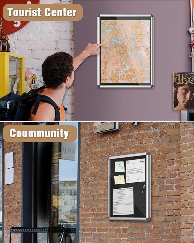 26"x20" Enclosed Bulletin Board, Lockable Weather-Resistant Aluminum Cork - Image 8