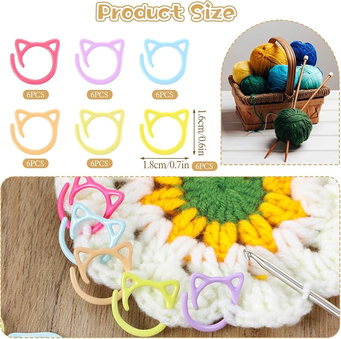 36Pcs Cat Stitch Markers for Crocheting, Cat Metal Crochet Stitch Marker Ring - Image 2