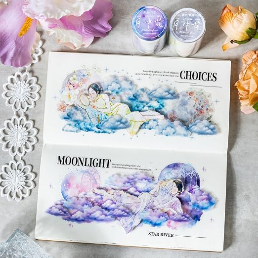 6 Rolls Moon Flower PET Tape Set, Pre-Cut Aesthetic Stickers - Image 5