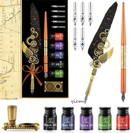 Feather Pen and Ink Set Calligraphy Kit by YICMY
