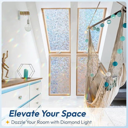 rabbitgoo Rainbow Window Privacy Film Decorative Stained Glass Diamond Pattern - Image 8