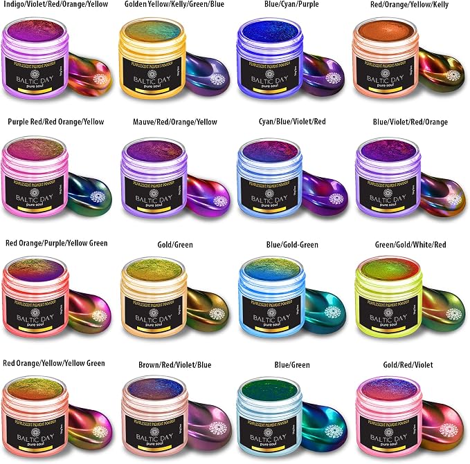 BALTIC DAY - Chameleon Mica Powder, 16 Jars of Color Shift Mica Powder Set - - Image 2