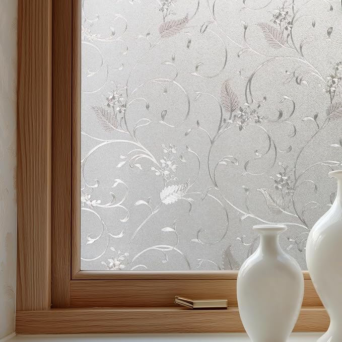 Window Privacy Film Decorative for Front Door, Bathroom Static Cling Stained by OHTMERU
