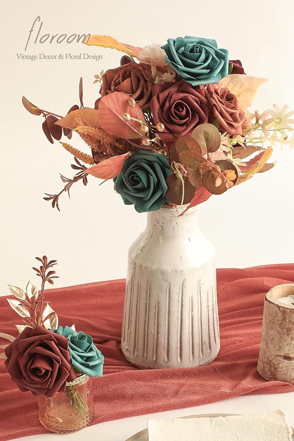 Floroom Artificial Flowers 25pcs Real Looking Dark Teal Foam Fake Roses - Image 6