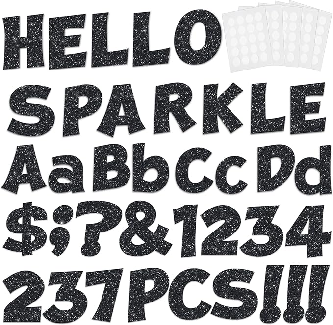 237 Pcs Glitter Bulletin Board Letters, Numbers and Punctuation, Poster Board by xiheer
