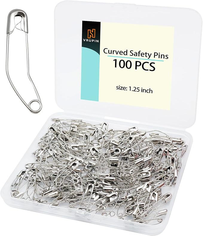 vrupin 100pcs Stainless Steel Curved Safety Pins by Vrupin