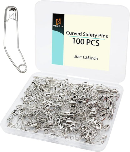 vrupin 100pcs Stainless Steel Curved Safety Pins by Vrupin