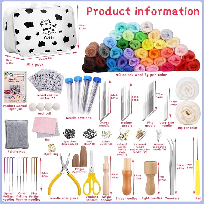 Mayboos Needle Felting Kit, 42 Colors Wool Roving Set, Needle Felting Kit - Image 2