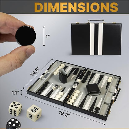 Backgammon Sets for Adults – 15-Inch Black PU Leather Board Game Set – Classic - Image 3