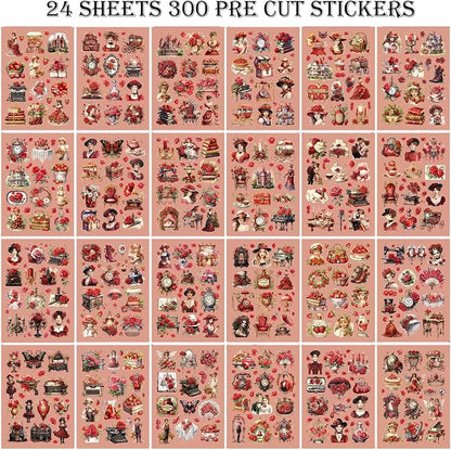 Vintage Ephemera Sticker 24 Sheets precut 300 washi Stickers Paper Journal - Image 3