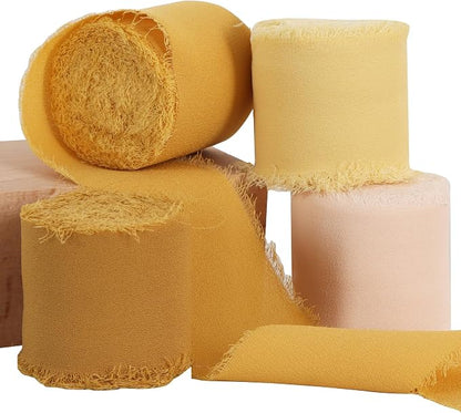 TONIFUL 4 Rolls Silk Chiffon Ribbon, 1-1/2 Inch x 22yds, Handmade Fringe Silk by TONIFUL